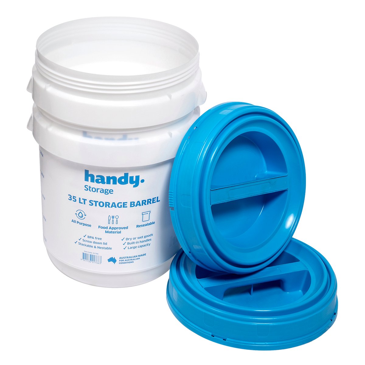 Handy 35L Storage Barrel - BPA-Free Plastic - Stackable - Durable - SuperSaverAU - view 3