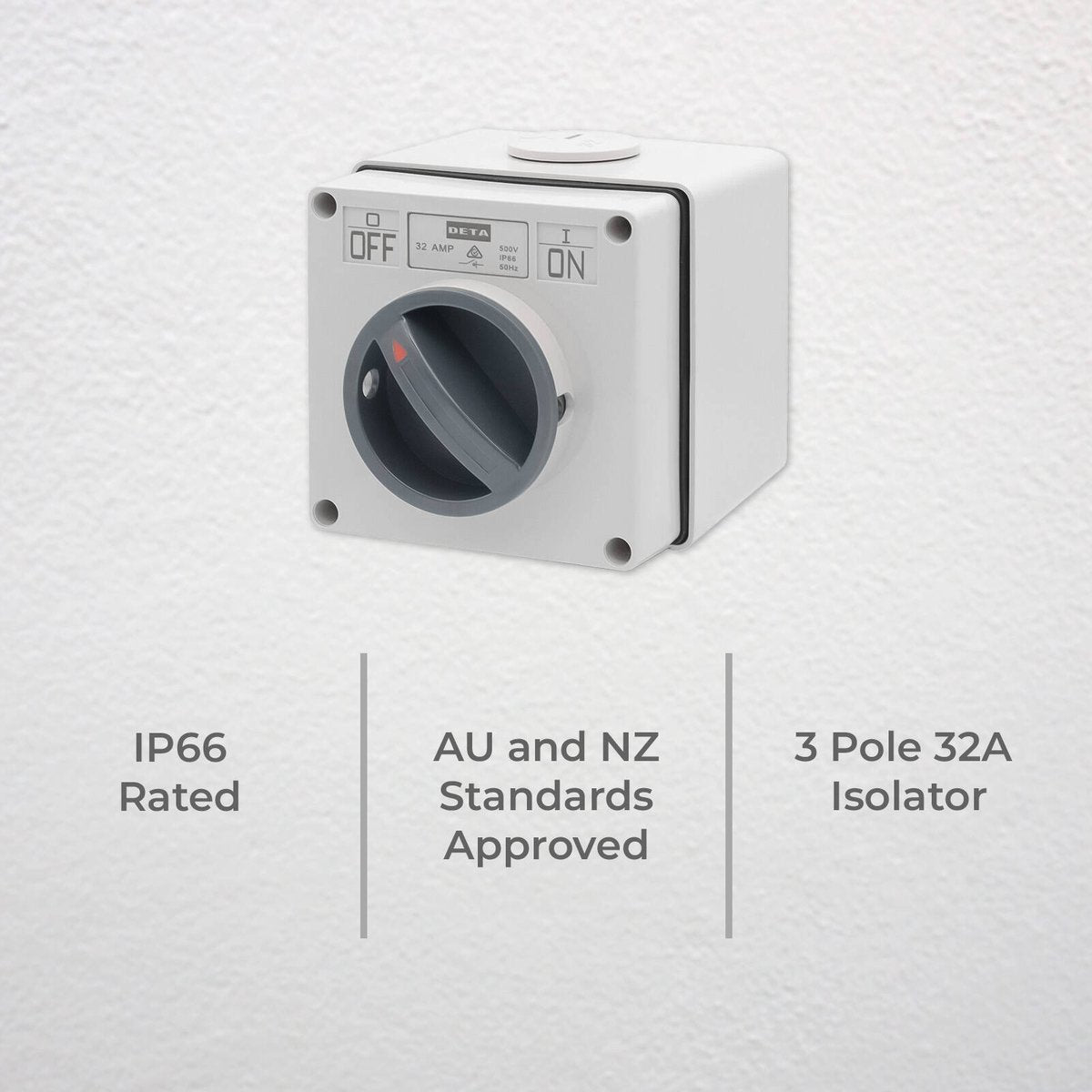 Deta IP66 Weatherproof 3 Pole 32A Isolator - Grey - Outdoor Power Isolation - SuperSaverAU - view 2