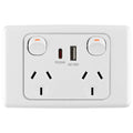 Deta 6000 Double Power Point with USB A+C PD20W Fast Charging - 250V - White - Efficient Charging for Multiple Devices - SuperSaverAU - view 1