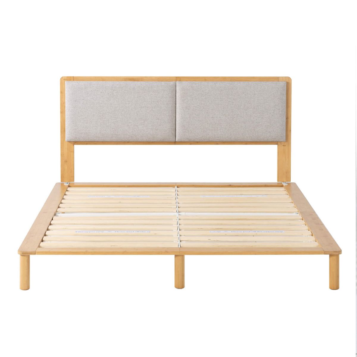 Zinus Double Bamboo Bed Frame - Natural Bamboo, Upholstered Headboard, Slatted Support - AU-FPWNH8ZC-08D