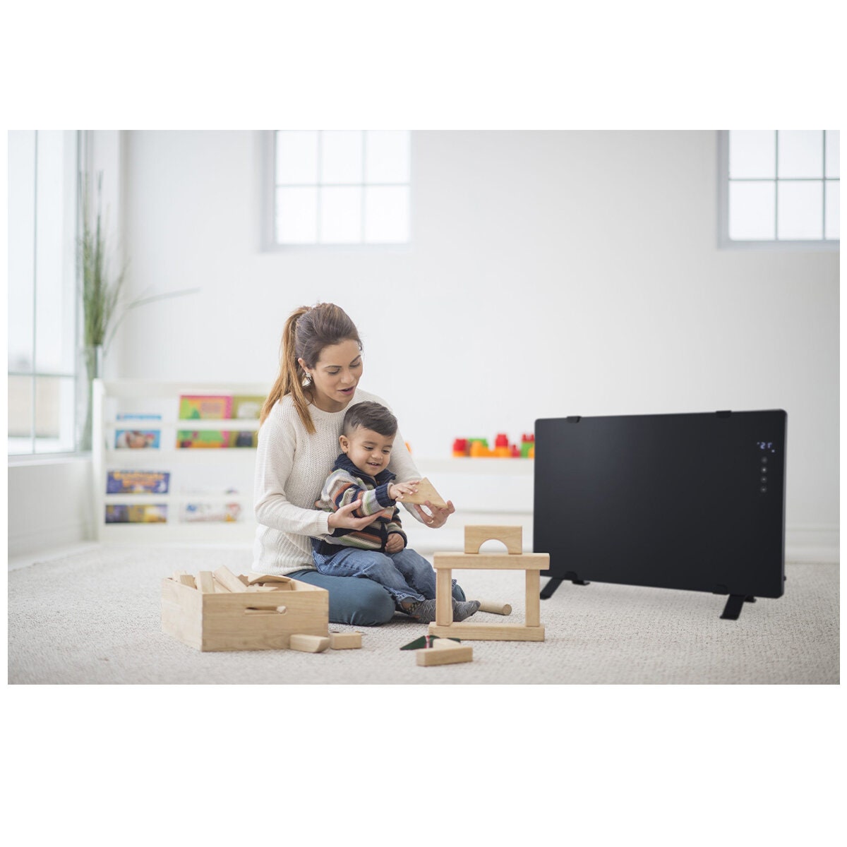 Rinnai 2200W Black Glass Electric Panel Heater - Wi-Fi Control, IP24 Rating, Child Lock - BEPH22DTWF