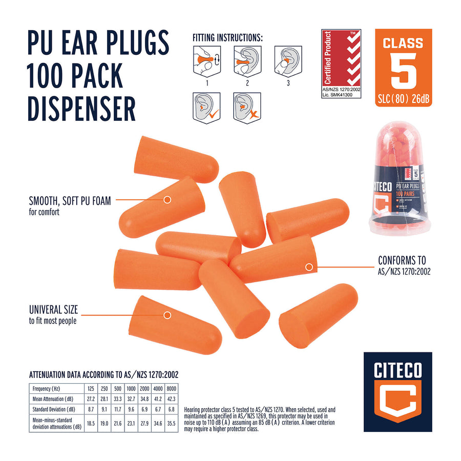 Citeco Class 5 Ear Plugs - 100 Pack Dispenser