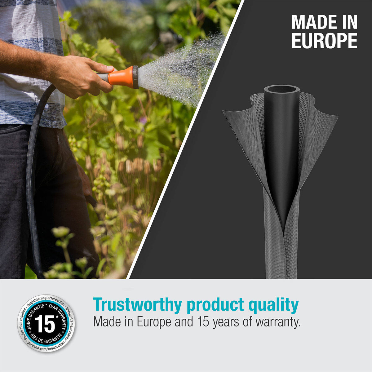 GARDENA Liano Life 13mm x 10m Textile Garden Hose - Black, Kink & UV Resistant, 2200kPa Burst