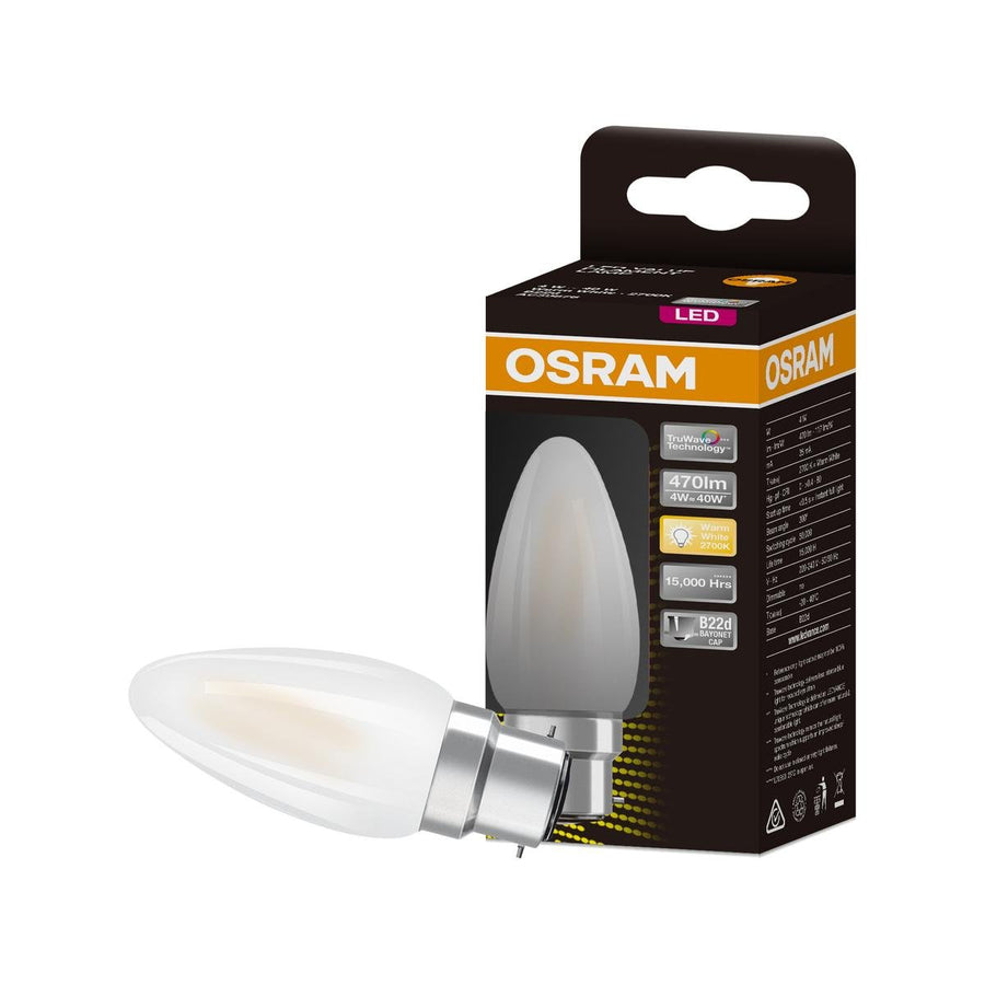 Osram 4W B22 Candle Light Globe - 470lm - 3000K Warm White - Glass - SuperSaverAU - view 1