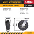 Easyroll 260mm Black Pneumatic Swivel Plate Castor, Outdoor, 140kg