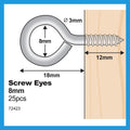 Everhang 8mm Zinc Plated Steel Screw Eye Hook - 25 Pack