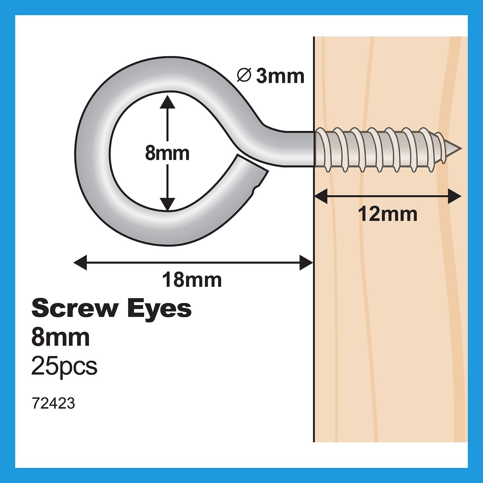 Everhang 8mm Zinc Plated Steel Screw Eye Hook - 25 Pack