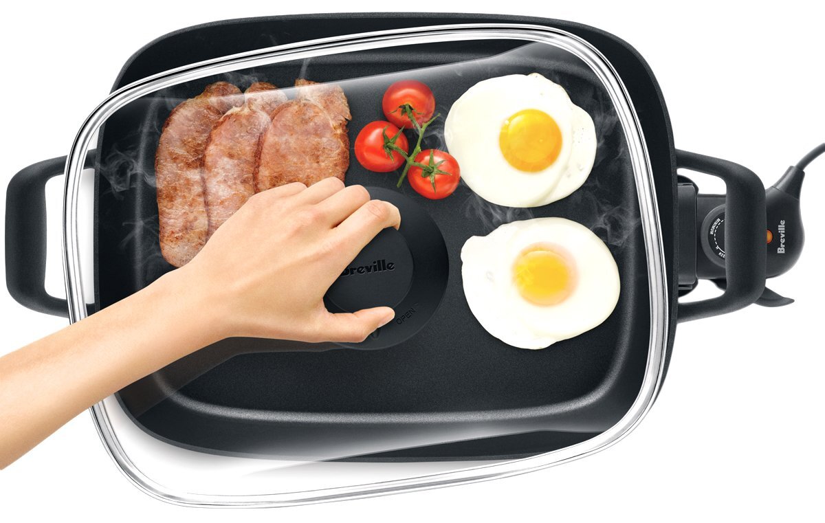 Breville Banquet Frypan - 38 x 29.5cm Non-Stick Pan, 2200W, Pan Tilt Lever, Grey - BEF250GRY
