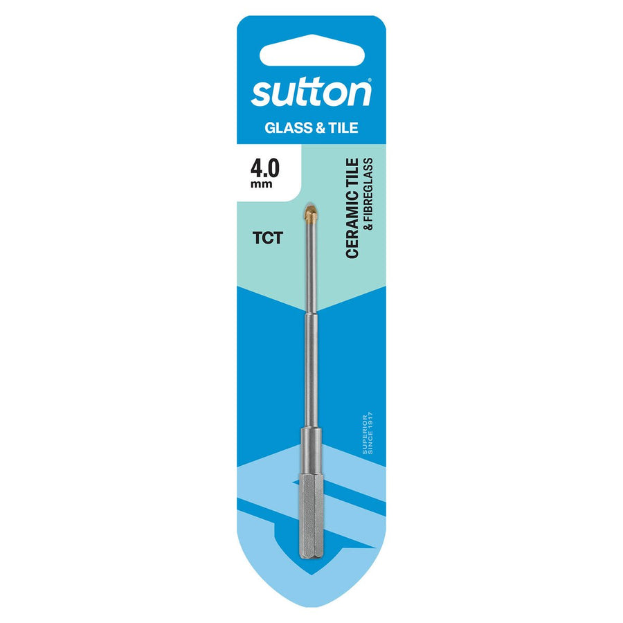 Sutton Tools 4.0mm Glass and Tile Drill Bit - Carbide Construction - Anti-Slip Hex Shank - SuperSaverAU - view 1