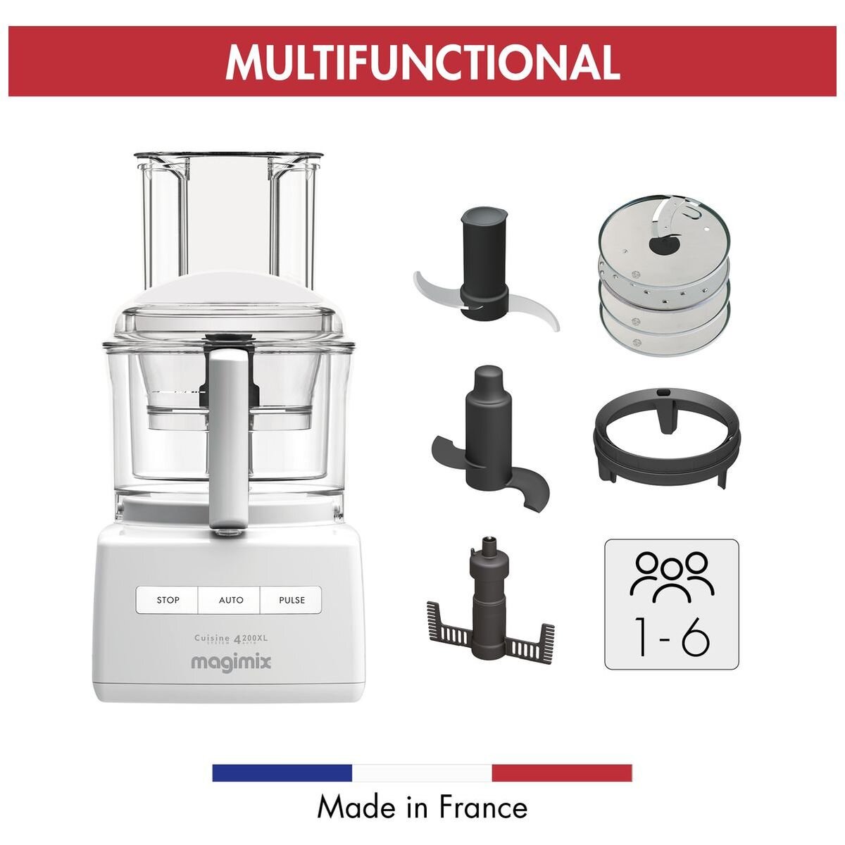 Magimix 4200XL food processor - white, 950W, three bowls, six-in-one functions - 18470AU