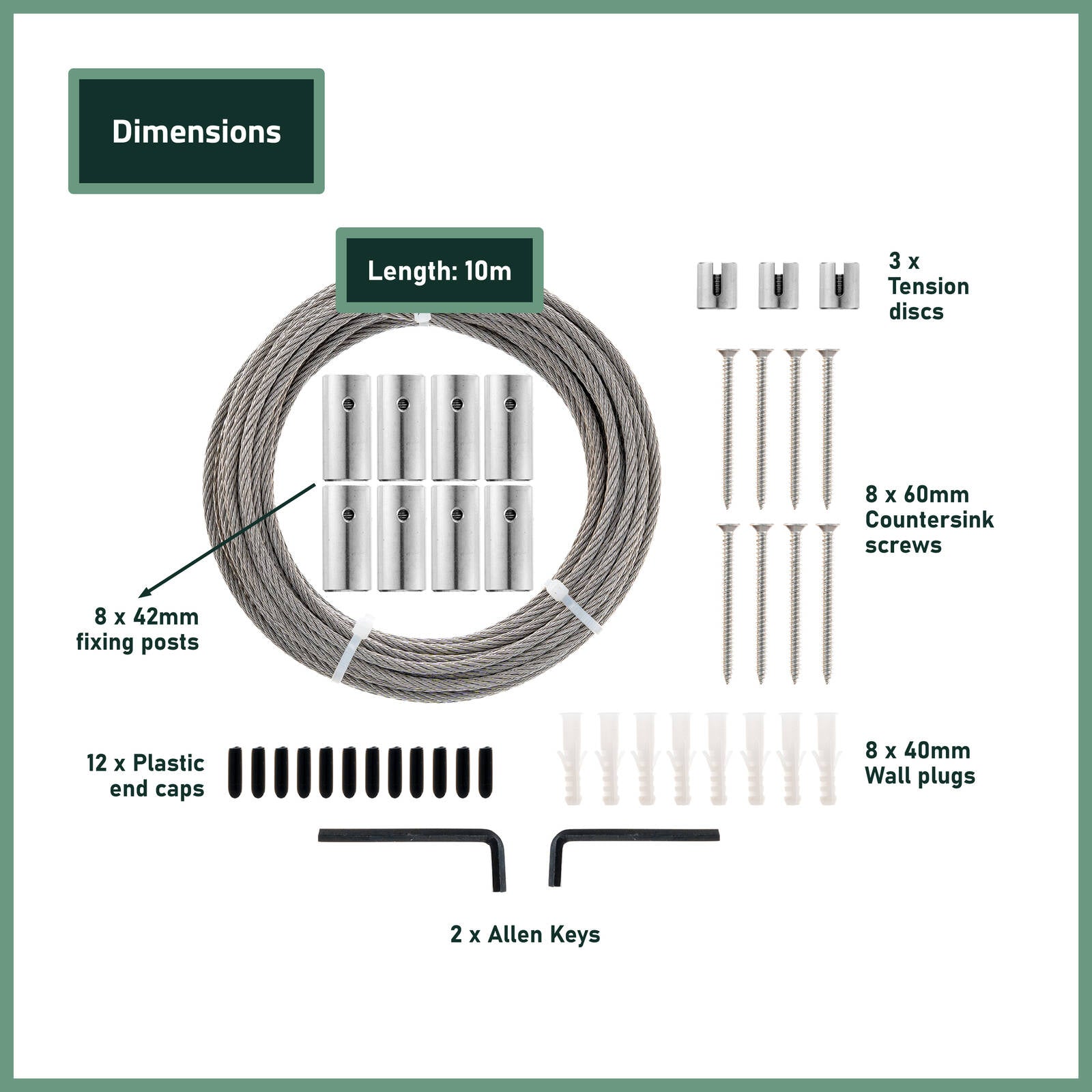 Garden Zen 10m Non-Tensioned Wire Wall Plant Trainer Kit 316 Stainless Steel