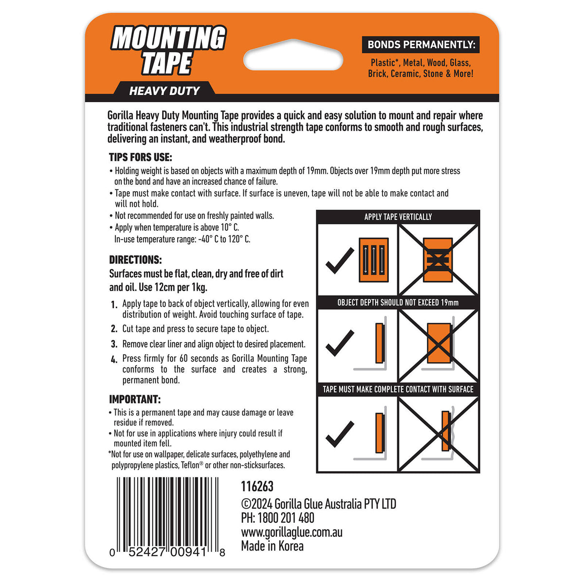 Gorilla 3.04m Black Double Sided Mounting Tape