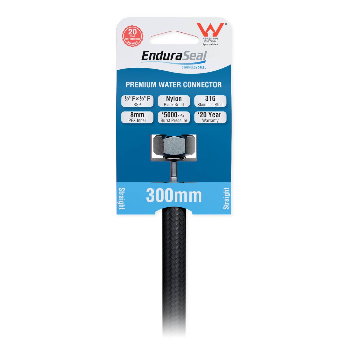 Enduraseal 300mm Black Flexible Braided Water Connector - Durable - Rust Resistant - SuperSaverAU - view 2