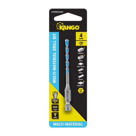 Kango 4 x 90mm Multi-Material Drill Bit - 1/4" Hex Carbide Tip for Concrete, Tile, Timber & Metal