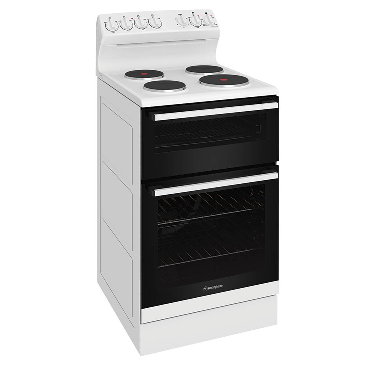 Westinghouse 54cm Electric Freestanding Oven - 80L Fan Forced, Separate Grill, Solid Hotplates - WLE532WC