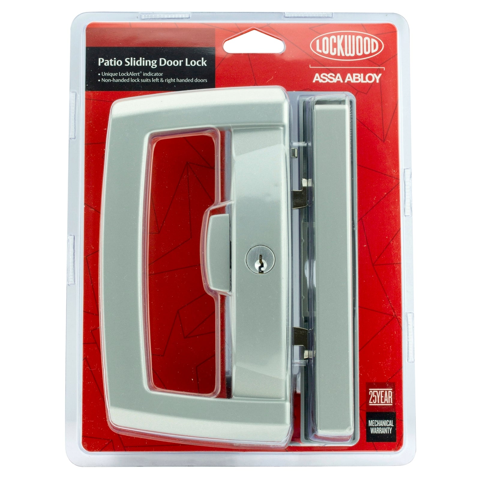 Lockwood Onyx Dual Handed Patio Sliding Door Lock Silver Zinc Diecast