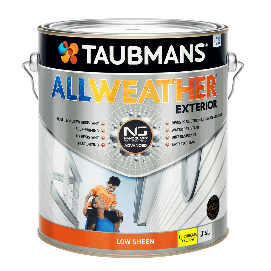 Taubmans 4L Hi C Yellow Low Sheen Exterior Paint - All Weather - Mould Resistant - SuperSaverAU - view 1