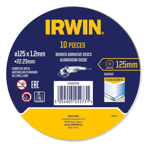 Irwin 125 x 1.2 x 22.2mm Metal Cut Off Disc 10 Pack
