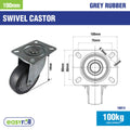 Easyroll Castor - 100mm - Grey Rubber - Heavy Duty Swivel - SuperSaverAU - view 2