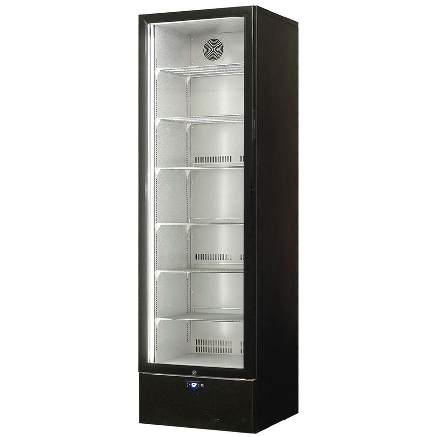 Schmick 398L beverage refrigerator - black, heated glass door, left hinge, single zone - SK422L-B-HD