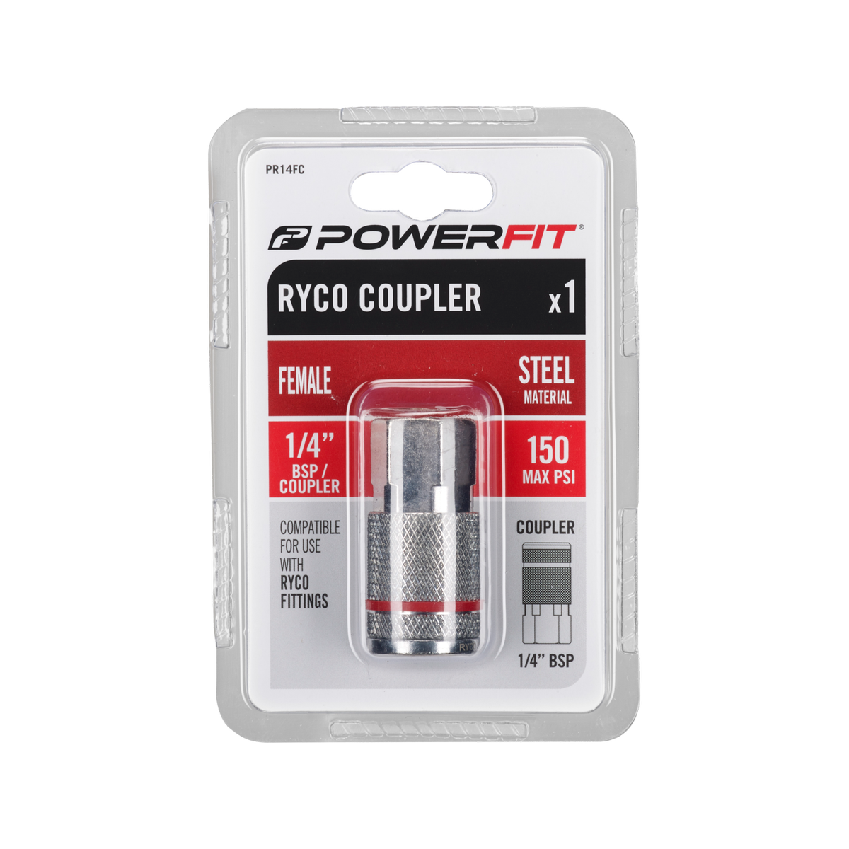 Powerfit Female Coupler - 1/4" - Steel - Ryco Style - SuperSaverAU - view 2