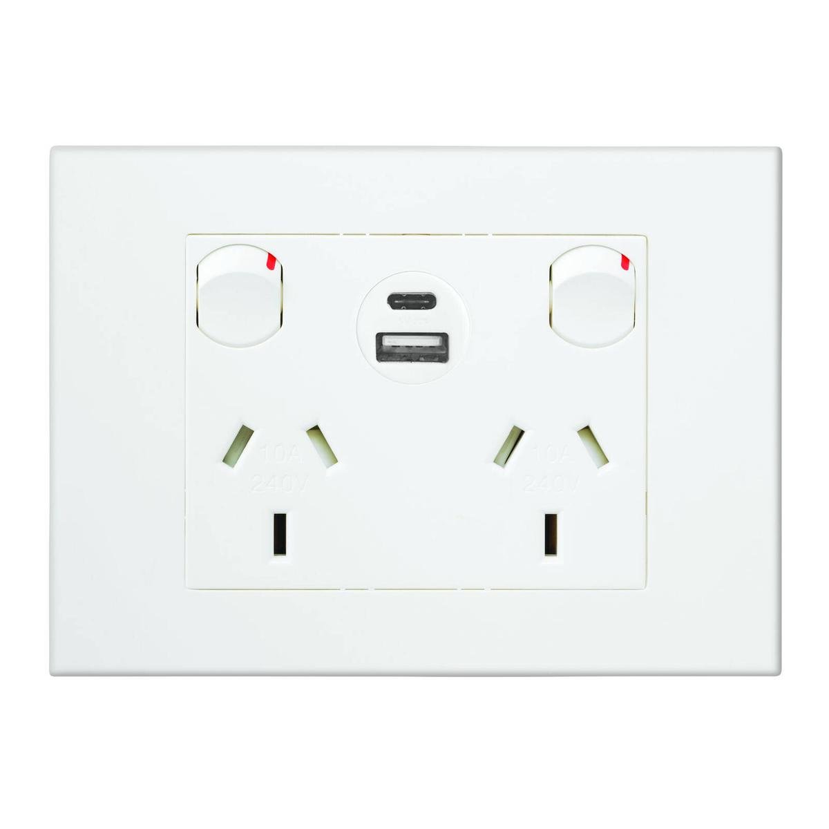 Hpm White Vivo Double Powerpoint - 2 Outlets - 15W USB Charger - Compact Design - SuperSaverAU - view 1