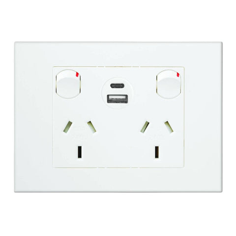 Hpm White Vivo Double Powerpoint - 2 Outlets - 15W USB Charger - Compact Design - SuperSaverAU - view 1