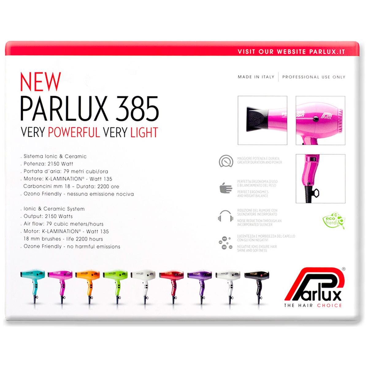 Parlux 385 Powerlight Ceramic and Ionic Hair Dryer 2150W - Gold - Italian Engineering - 150085