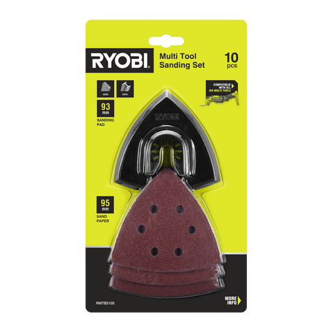 Ryobi 10 Piece Multi Tool Sanding Set - 93mm Pad - 9 Sanding Sheets - 80/120/240 Grit - SuperSaverAU - view 1