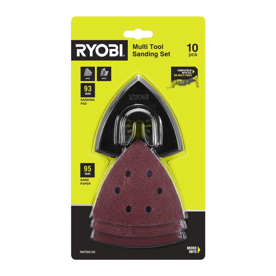 Ryobi 10 Piece Multi Tool Sanding Set - 93mm Pad - 9 Sanding Sheets - 80/120/240 Grit - SuperSaverAU - view 1