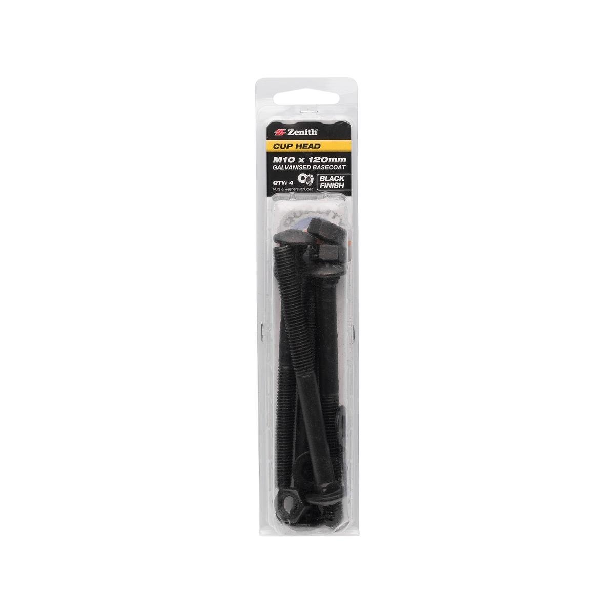 Zenith Black Cup Head Bolt - M10 x 120mm - 2 Pack - Durable Fastening Solution - SuperSaverAU - view 1