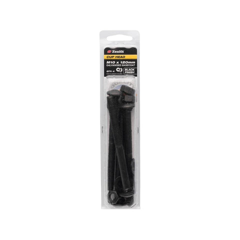 Zenith Black Cup Head Bolt - M10 x 120mm - 2 Pack - Durable Fastening Solution - SuperSaverAU - view 1