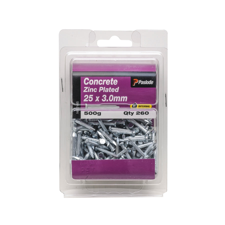 Paslode 25 x 3.0mm Zinc Plated Concrete Nails - 500g 260 Pack