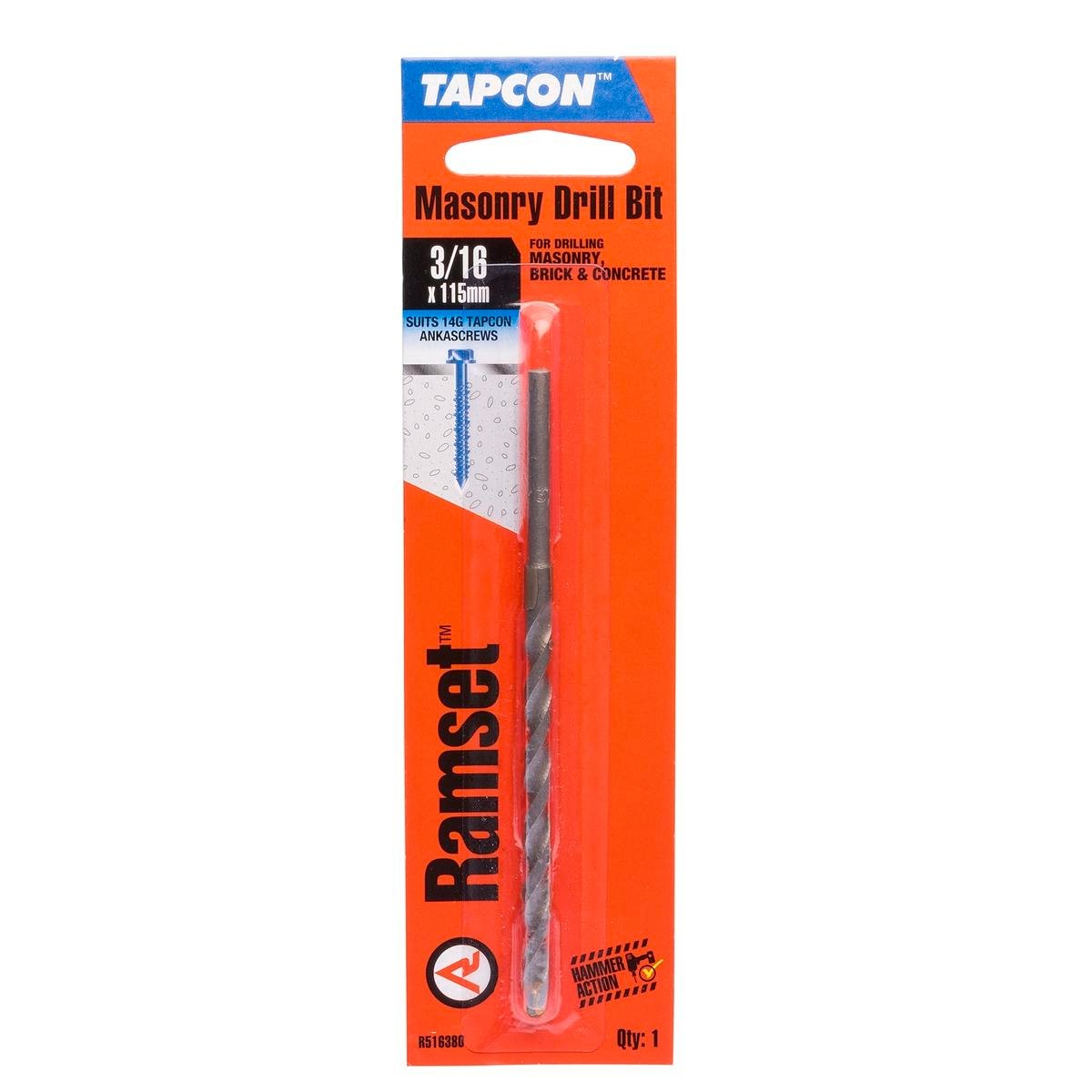 Ramset 3/16 Tapcon Masonry Drill Bit - 1 Pack - Steel - R516380 - SuperSaverAU - view 1