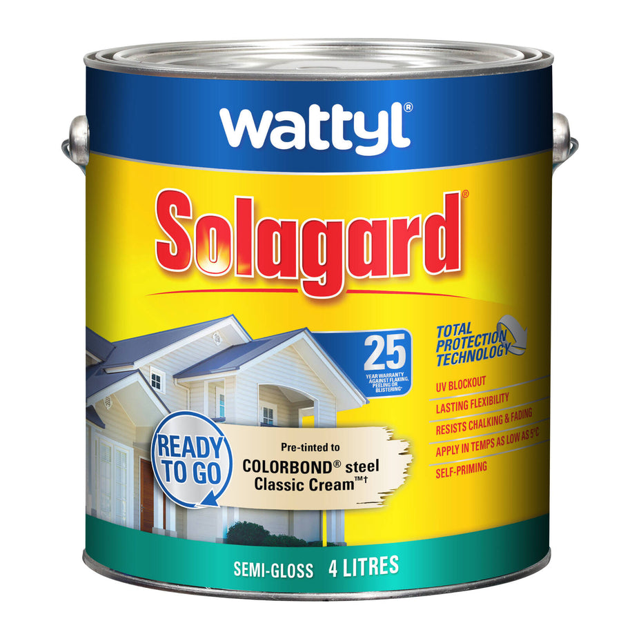 Wattyl Solagard Classic Cream Semi-Gloss Pre-Tinted Exterior Paint 4L