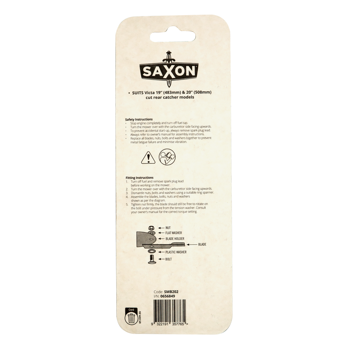 Saxon 19 Mower Blade Bolt Set - 2 Pack - 19” for Victa 19 & 20 Models - SuperSaverAU - view 2