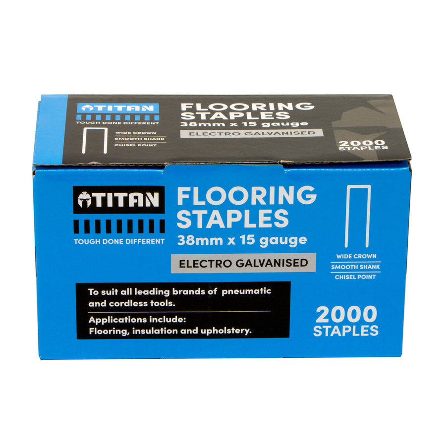 Titan 15 Gauge x 38mm Electro Galvanised Collated Flooring Staples - 2000 Pack