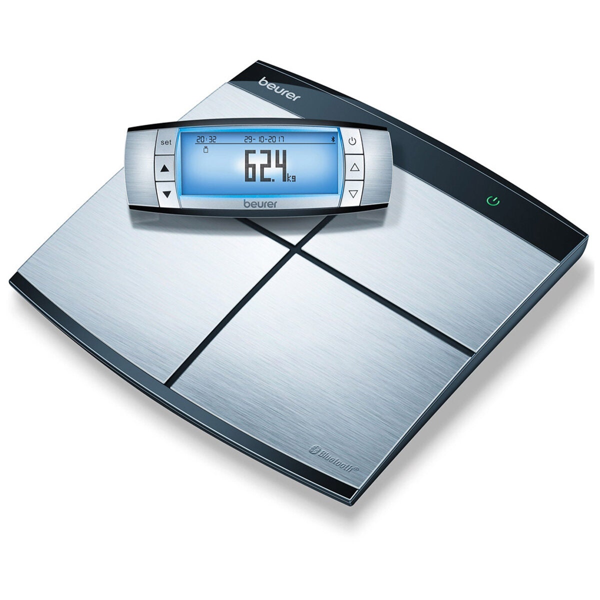Beurer Diagnostic Bathroom Scale - Silver - Body Fat, Water, Muscle and Bone Mass Readings - BF105
