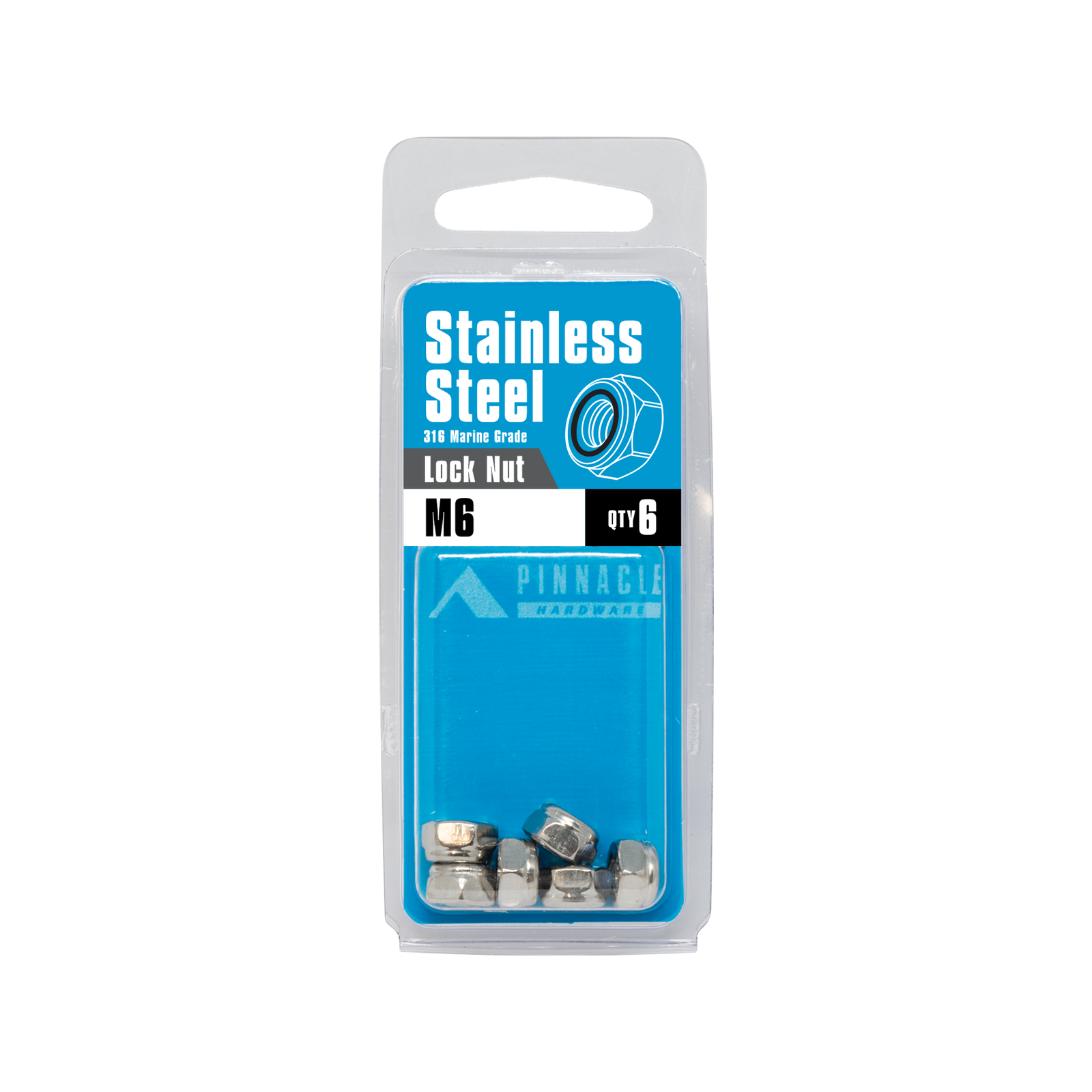 Pinnacle M6 Stainless Steel Nylon Lock Nut - 6 Pack