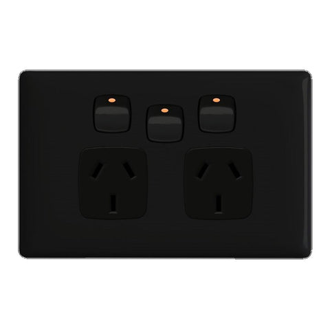 HPM Linea Double Powerpoint - Gloss Black - 127mm x 82mm - Durable - SuperSaverAU - view 1