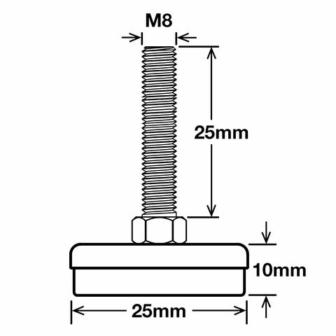 Richmond 25mm x M8 Zinc Plated Steel Fixed Levelling Foot 4 Pack
