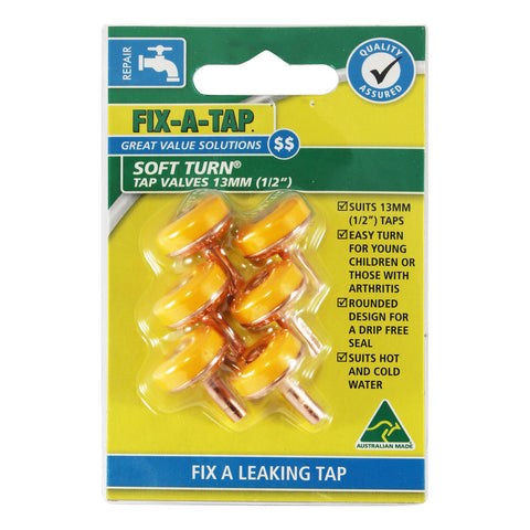 FIX-A-TAP 13mm 1/2" Soft Turn Tap Valve, Copper Body & Thermoplastic Head, 6 Pack