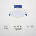 DETA 9W IP44 Tri-Colour Dimmable LED Downlight 240V Hardwired White Blue DET612