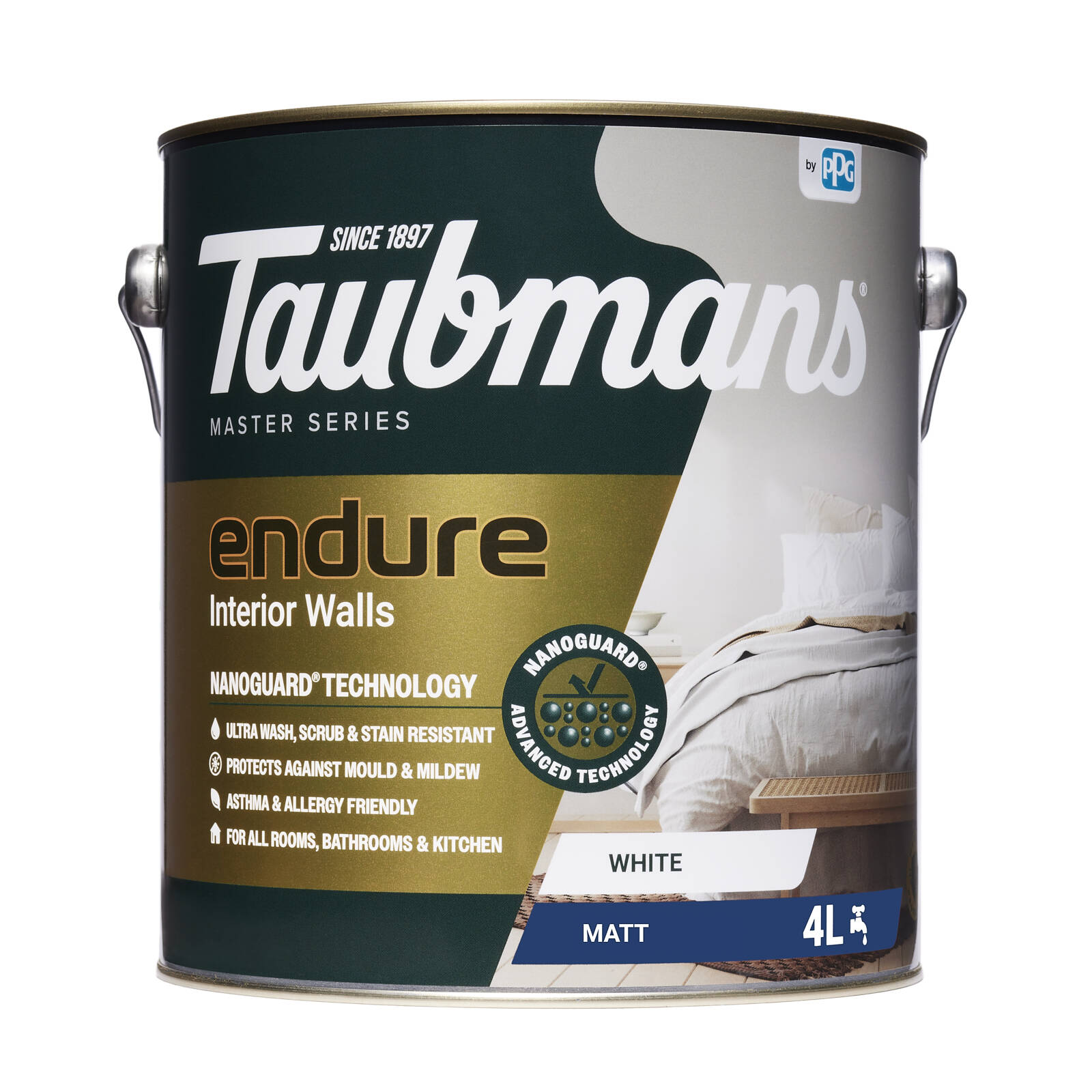 TAUBMANS Endure 4L White Matt Interior Walls Paint Water Based UV Resistant