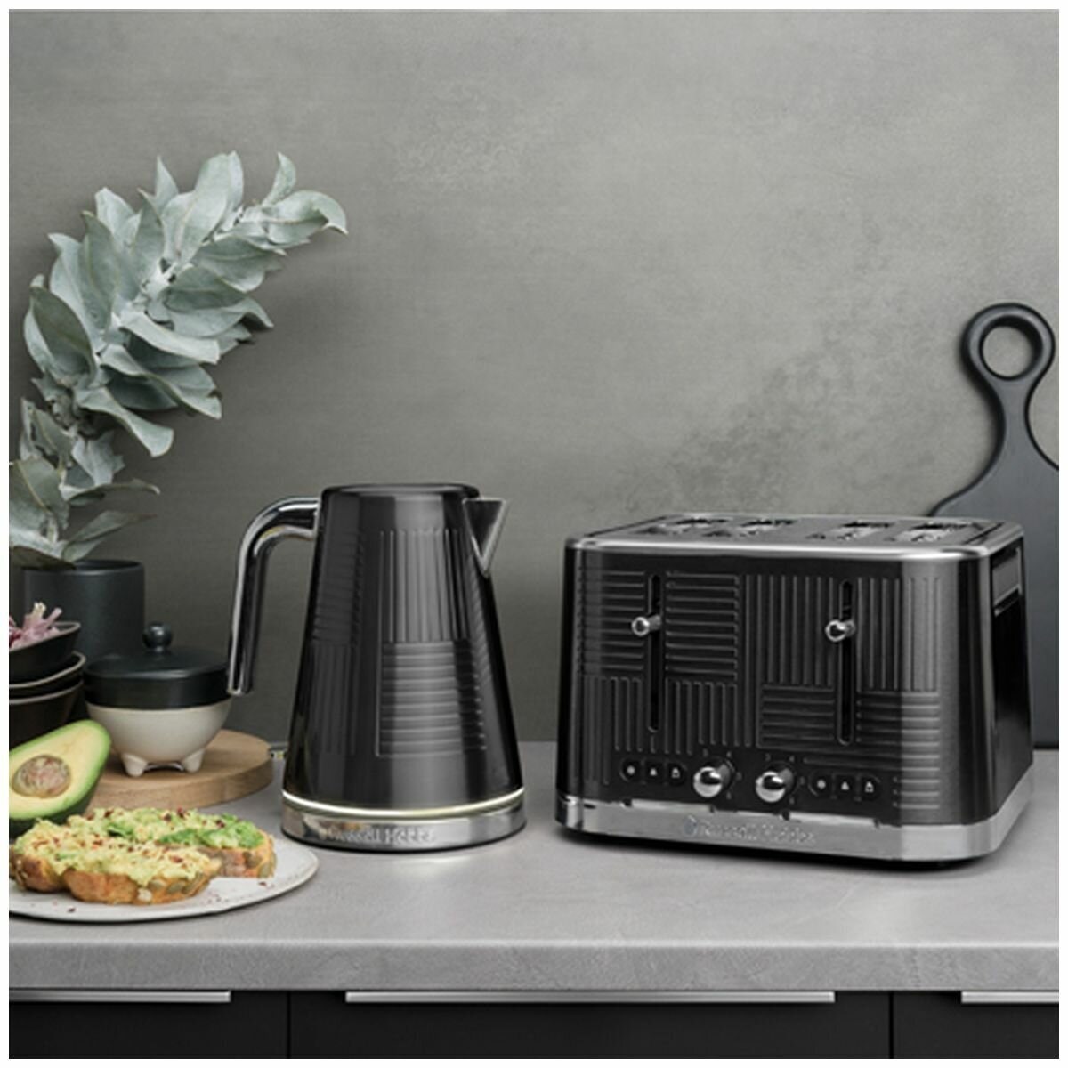 Russell Hobbs Geo Steel 4 Slice Toaster - Black Stainless Steel, High Lift, Browning Control - RHT404BLK
