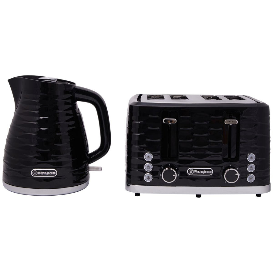 Westinghouse Kettle and Toaster Pack - 1.7L Rapid Boil Kettle, 4 Slice Toaster, Black Silver - WHKTPK14K