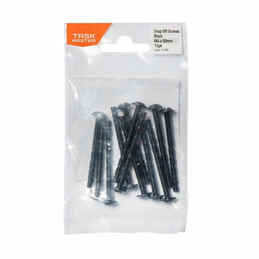 Taskmaster M4 x 50mm Black Snap Off Screw 12 Pack - Fastening Solution - SuperSaverAU - view 1