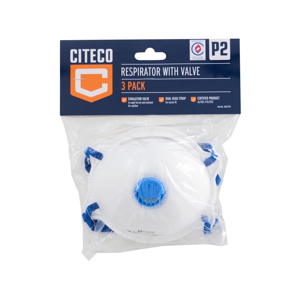 Citeco P2 Valved Respirator 3 Pack - AS/NZS 1716:2012 - 200mm x 100mm x 350mm - Enhanced Breathability - SuperSaverAU - view 1