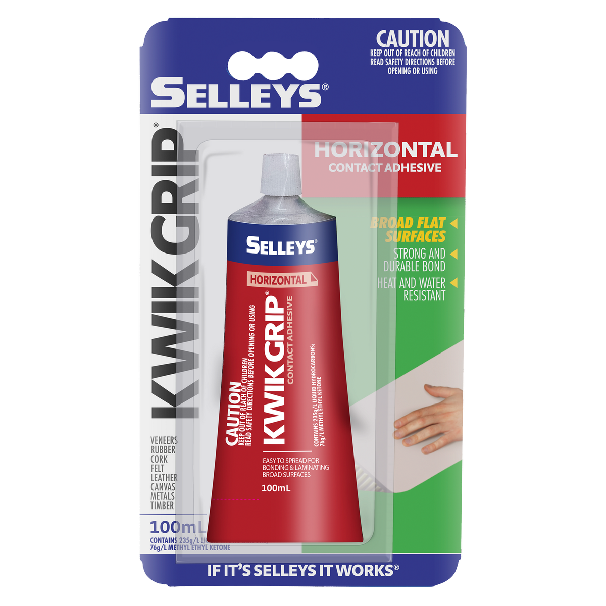 Selleys Kwik Grip Horizontal Contact Adhesive 100ml Solvent-Based Instant Bond - SuperSaverAU - view 1