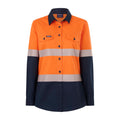 Citeco Women's Orange/Navy Hi Vis Taped Long Sleeve Shirt - Cotton, Size 16